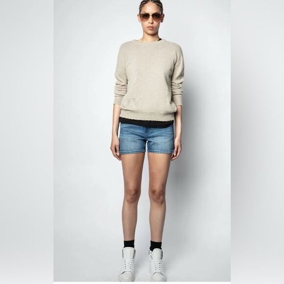 Zadig & Voltaire Vivi Patch Star Elbow Patch 100% Cashmere Sweater NWT. Small - Picture 10 of 11